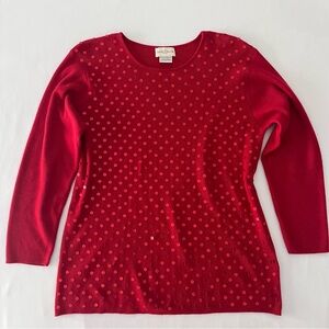 Vintage 90s Jaclyn Smith Red Knit Angora Silk Christmas Sequin Sweater Loose Fit